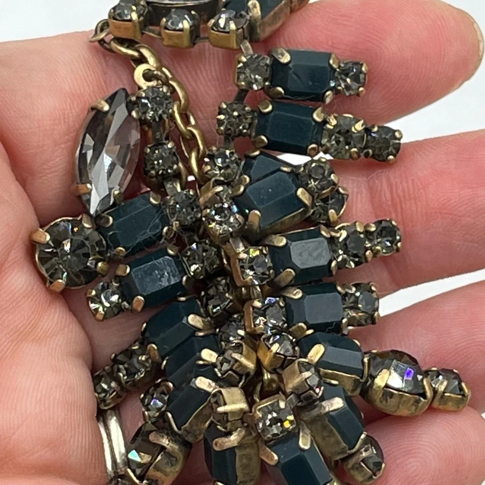 J. Crew‎ Gold Toned Dark Gray Rhinestones Edgy Statement Necklace